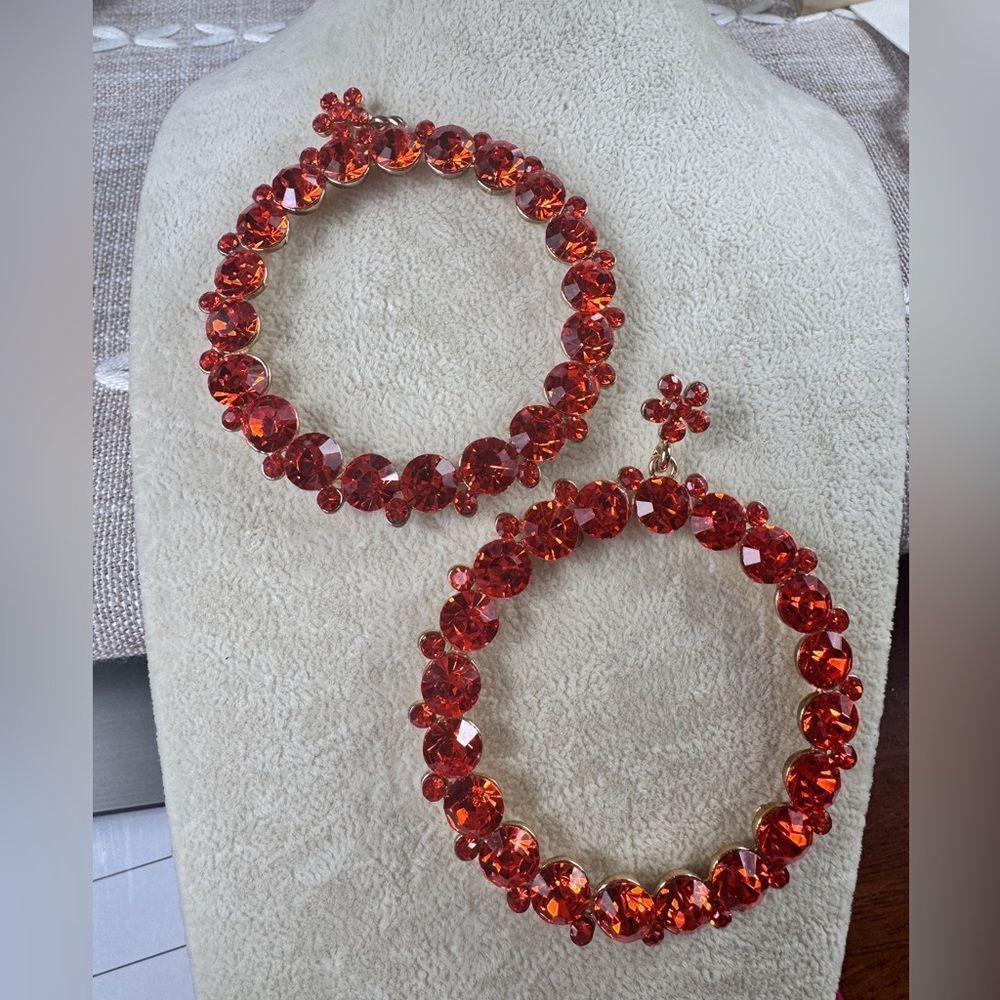 Elegant Orange Crystal Hoop Earrings